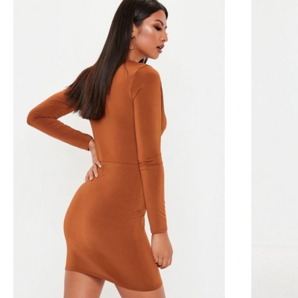 Missguided orange Plunge gathered Mini dress - Picture 2 of 4